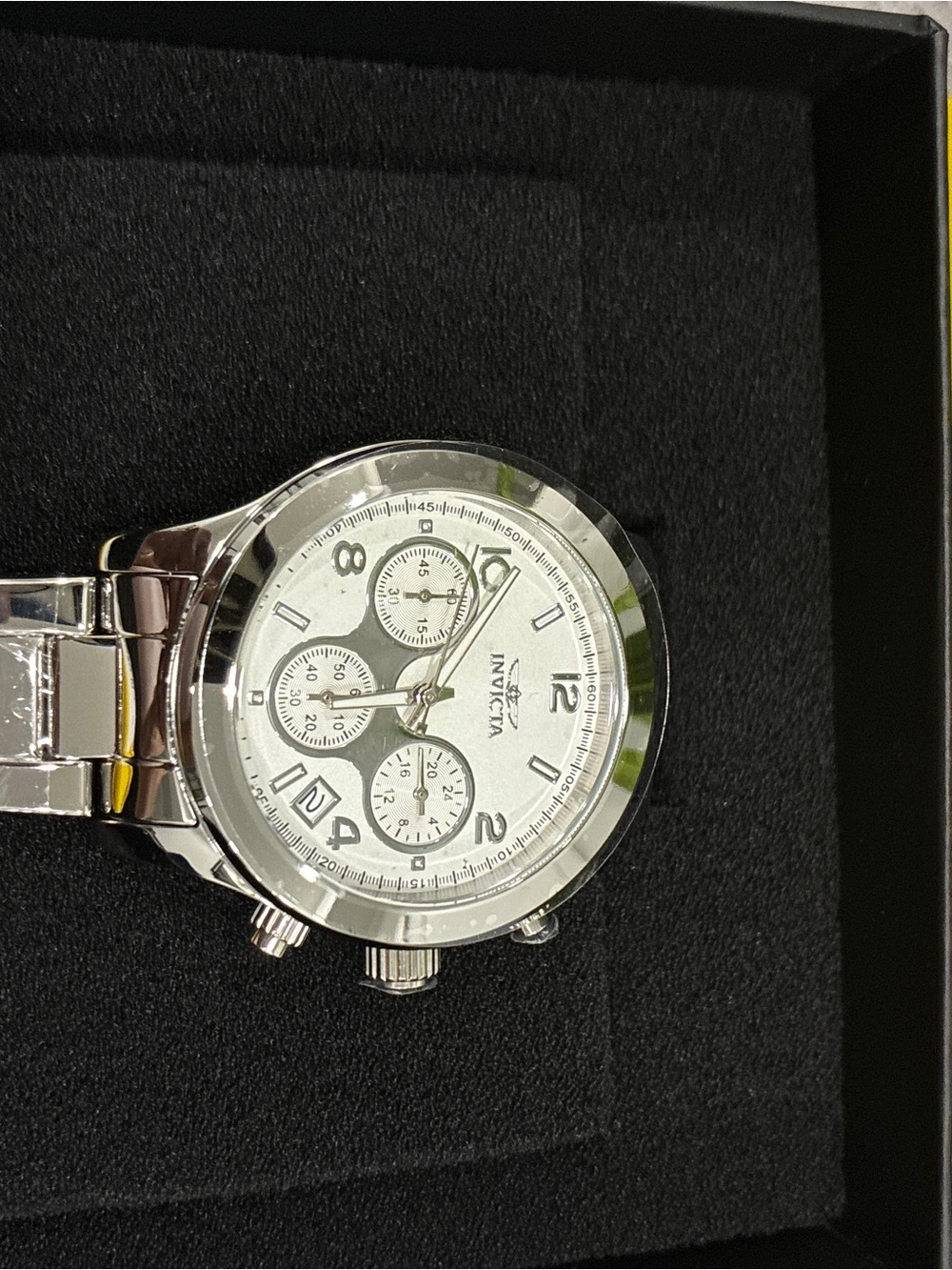 Invicta Stainless Steel Chronograph Watch Silver Dial Model 19216 New in Box